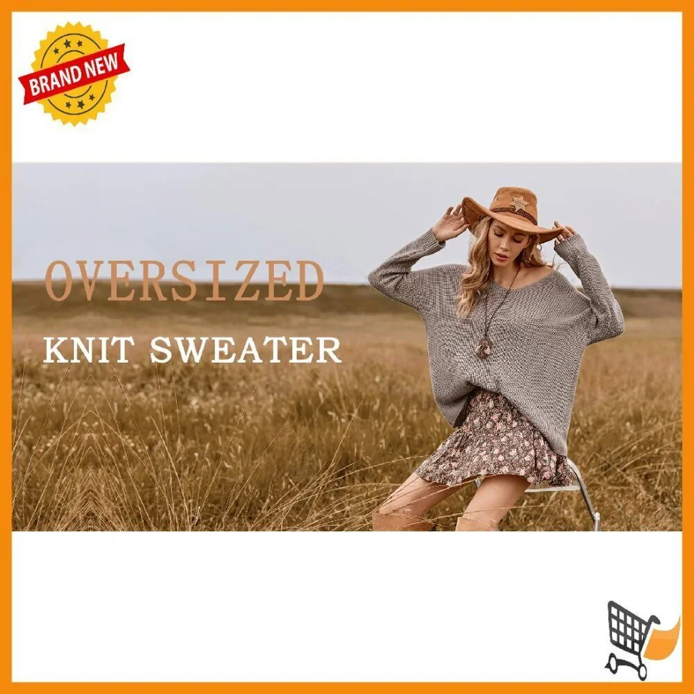 Oversized V-Neck Pullover Sweater - Soft Knit Long Sleeve Top